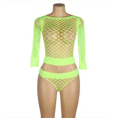 Enchanting Fishnet Lingerie Set for Women - High Waist Bikini Rave Outfit