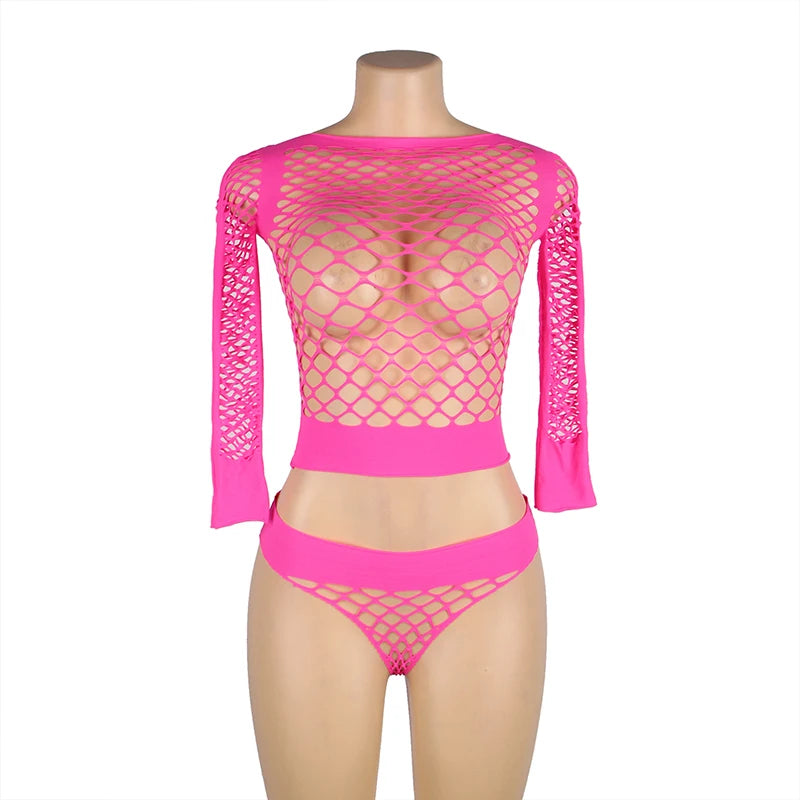 Enchanting Fishnet Lingerie Set for Women - High Waist Bikini Rave Outfit