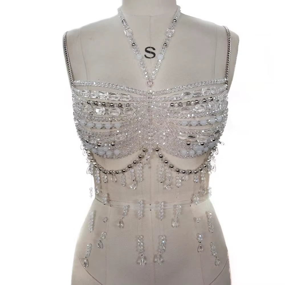 Glamorous Handmade Beaded Chandelier Bralette - Perfect for Parties, Raves, and Beach Days!