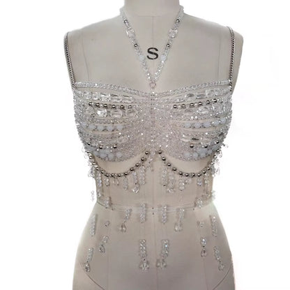 Glamorous Handmade Beaded Chandelier Bralette - Perfect for Parties, Raves, and Beach Days!
