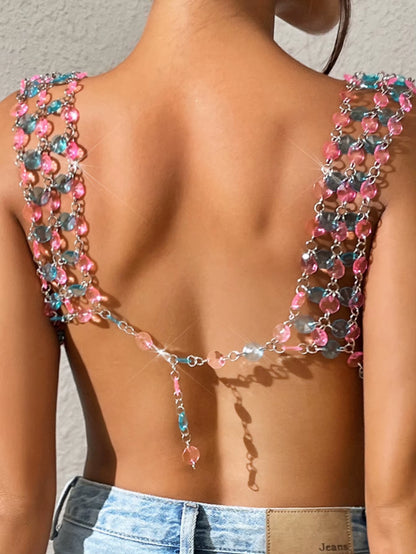 Sparkling Rhinestone Halter Crop Top for Women - Perfect for Summer Parties, Raves, and Festivals!