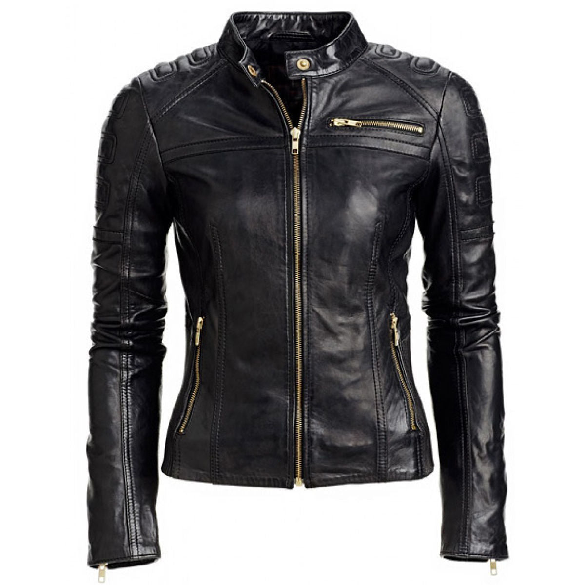Sleek Women's Slim Fit Black Lambskin Cafe Racer Biker Jacket for Ultimate Style and Comfort