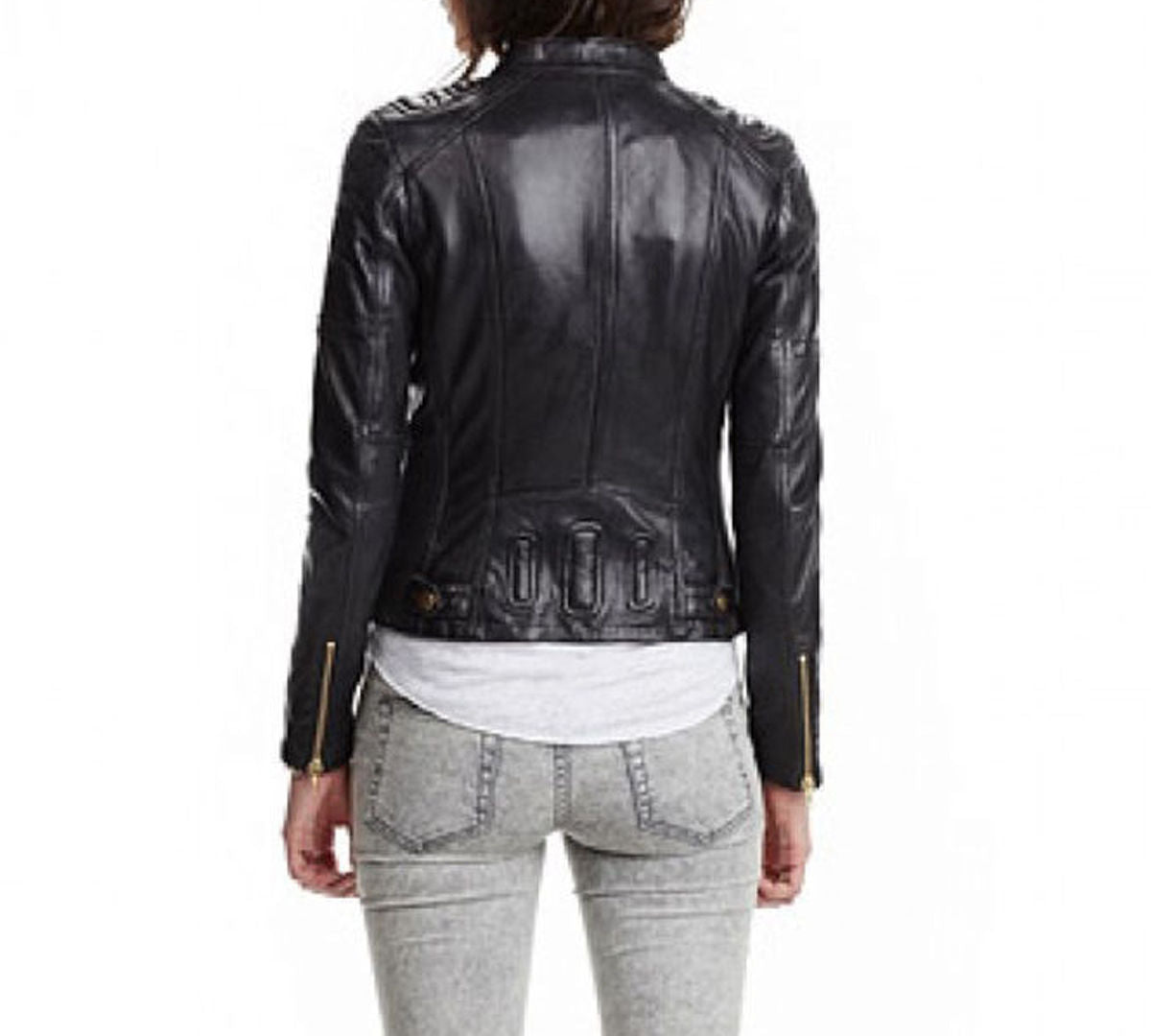 Sleek Women's Slim Fit Black Lambskin Cafe Racer Biker Jacket for Ultimate Style and Comfort