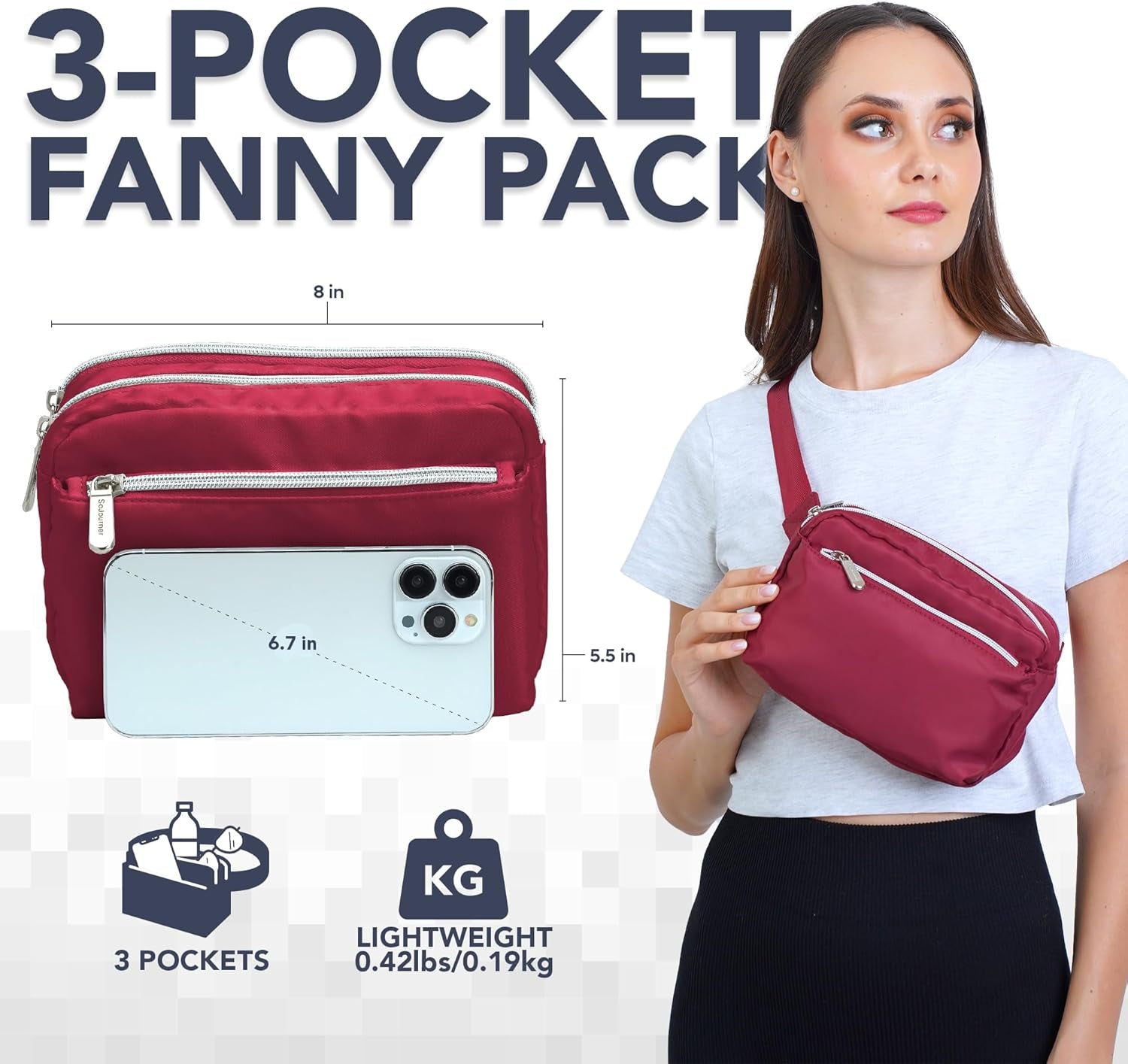Chic Wine Red Crossbody Belt Bag - Stylish and Functional Fanny Pack for Travel, Festivals, and Daily Adventures