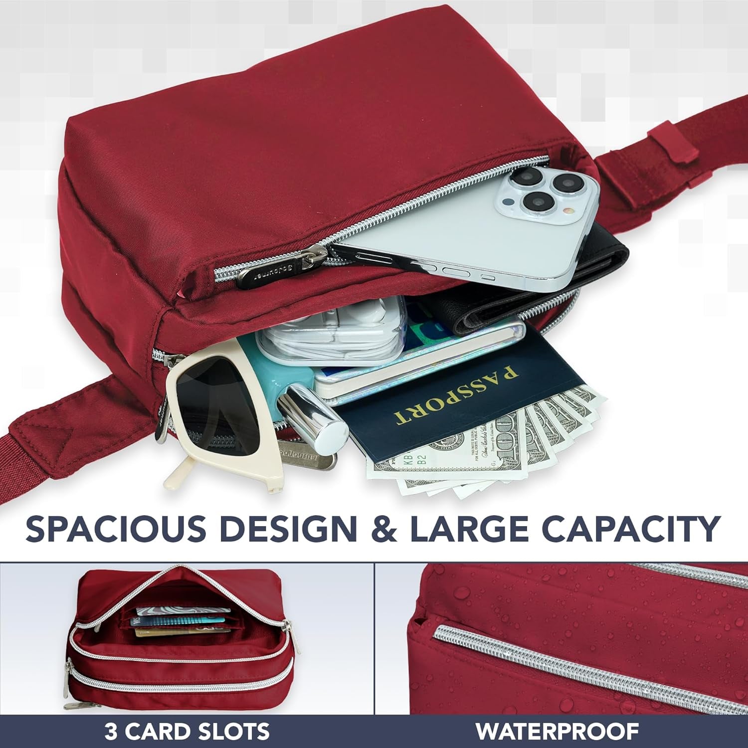 Chic Wine Red Crossbody Belt Bag - Stylish and Functional Fanny Pack for Travel, Festivals, and Daily Adventures