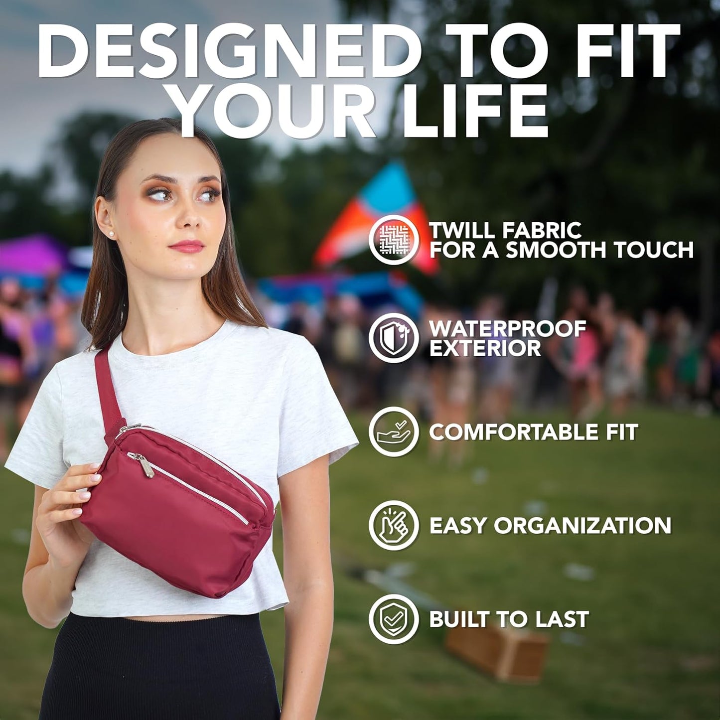 Chic Wine Red Crossbody Belt Bag - Stylish and Functional Fanny Pack for Travel, Festivals, and Daily Adventures