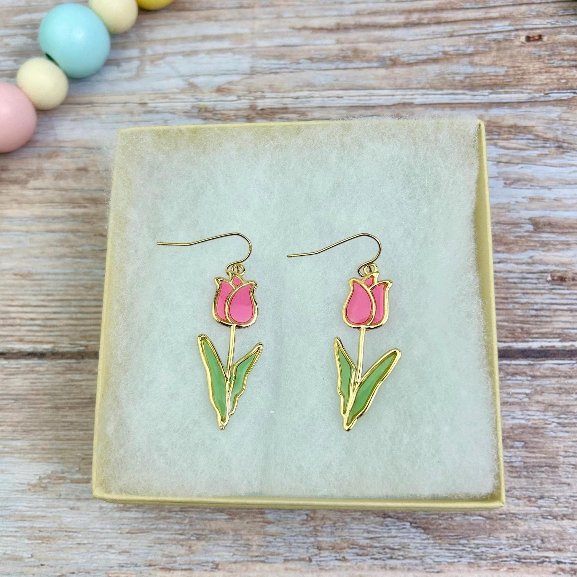 Charming Pink Tulip Dangle Earrings | Lightweight Spring Floral Design | Gold or Silver Options | Hypoallergenic Polymer Clay